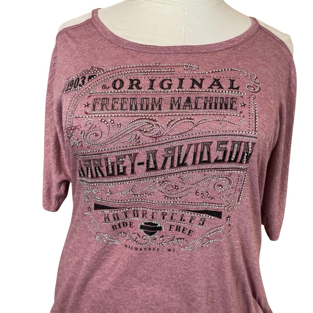 Harley Davidson Womens Pink Cold Shoulder‎ Embellished Shirt 1X Freedom Machine
